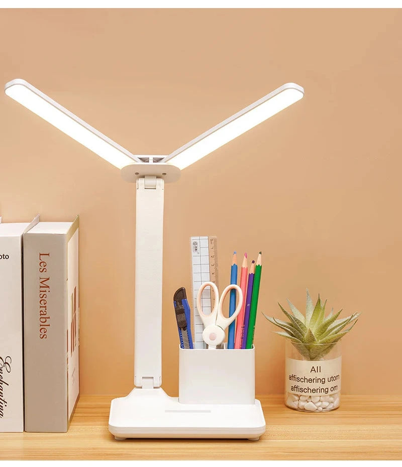 180 Rechargeable LED Clock Dimmable Desk Lamp Rotating Foldable Desktop Reading Night Light Eye Protection