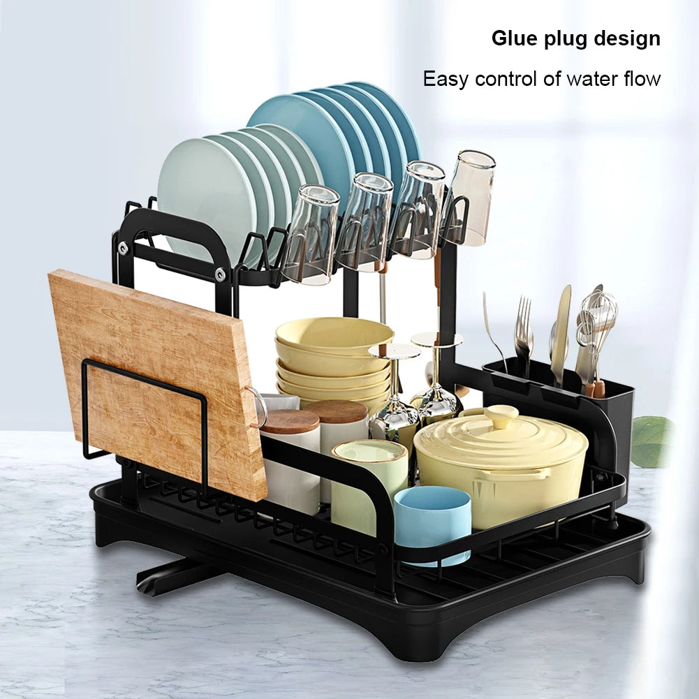 360° rotating storage rack double-layer kitchen tableware drying rack