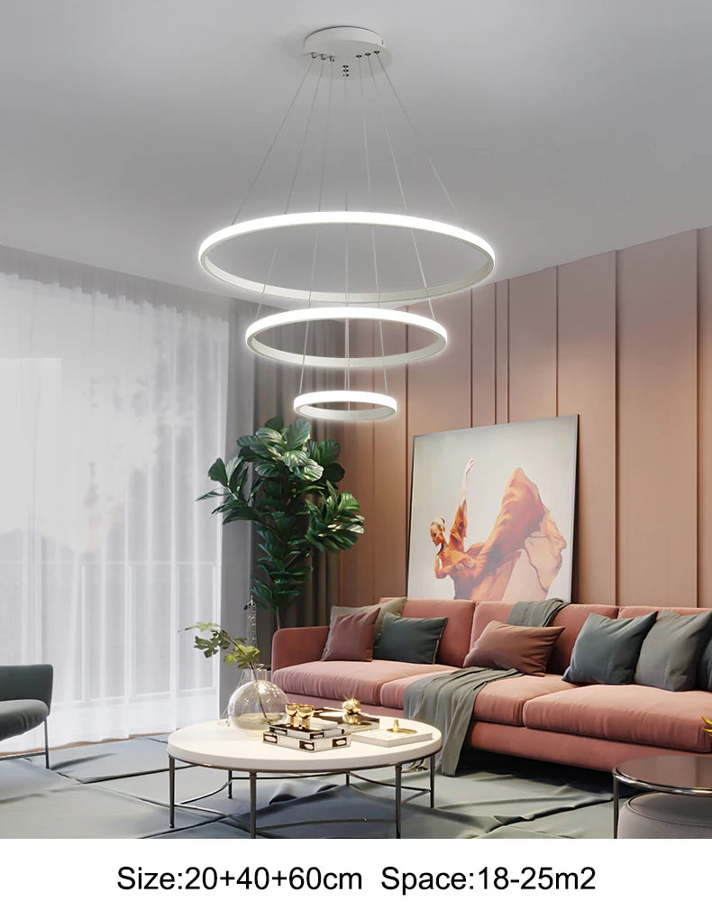 Modern Pendant Lamp Led Rings Circle Ceiling Hanging Chandelier Black Loft Living Dining Room Kitchen Indoor Lighting Fixture