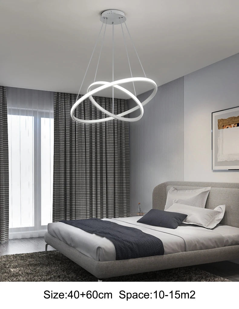 Modern Pendant Lamp Led Rings Circle Ceiling Hanging Chandelier Black Loft Living Dining Room Kitchen Indoor Lighting Fixture