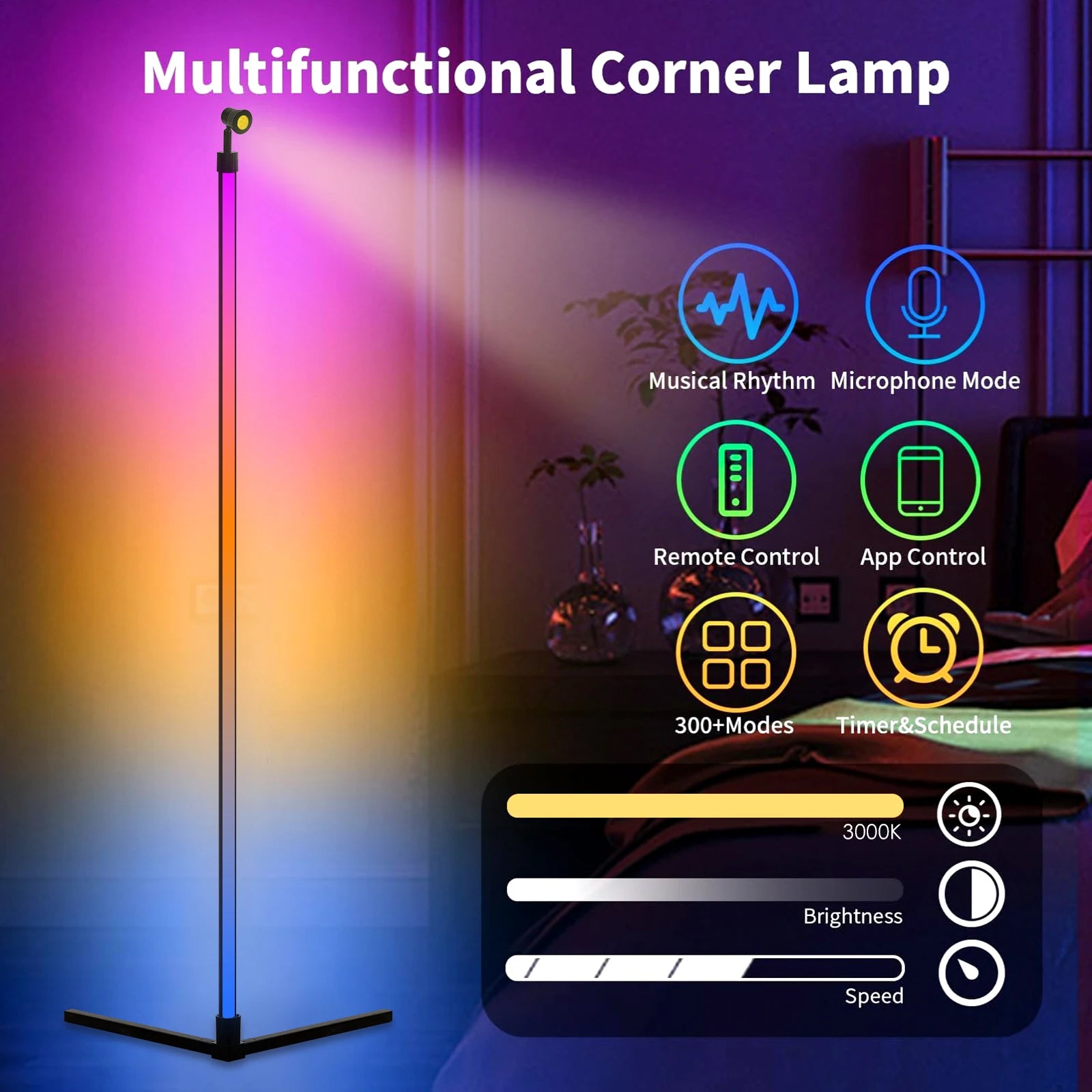 Smart RGB Dream Color LED Floor Lamp APP & Remote Control with Music Sync 16 Million Color Change Standing Mood Light Desk Lamp