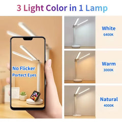 180 Rechargeable LED Clock Dimmable Desk Lamp Rotating Foldable Desktop Reading Night Light Eye Protection