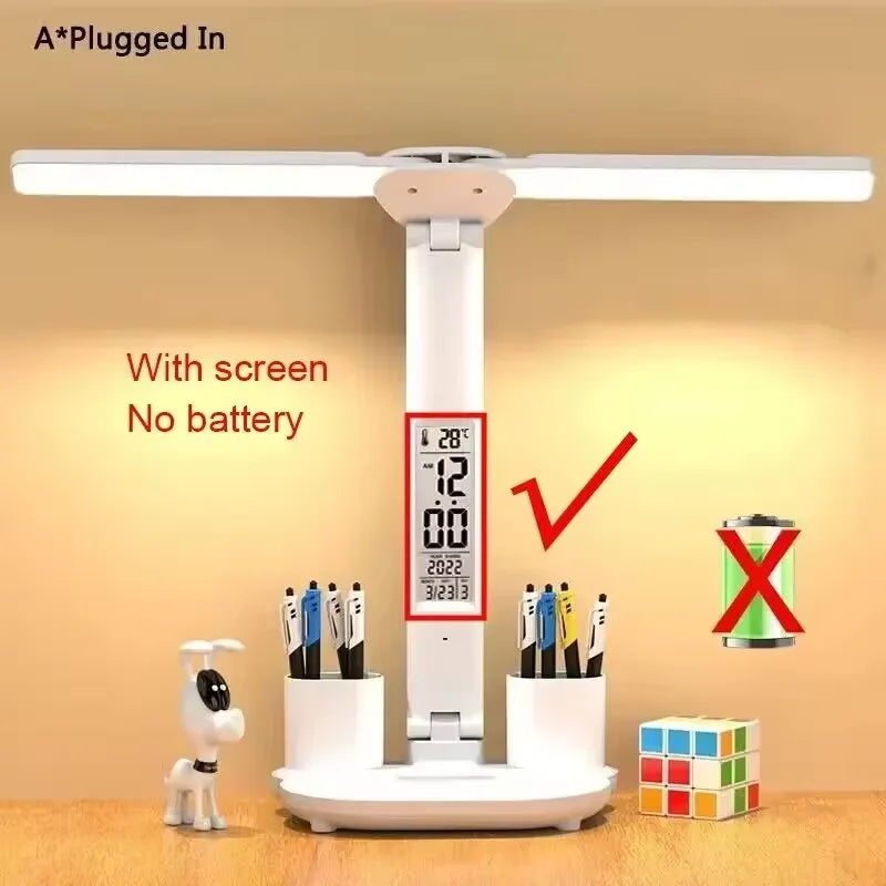 180 Rechargeable LED Clock Dimmable Desk Lamp Rotating Foldable Desktop Reading Night Light Eye Protection