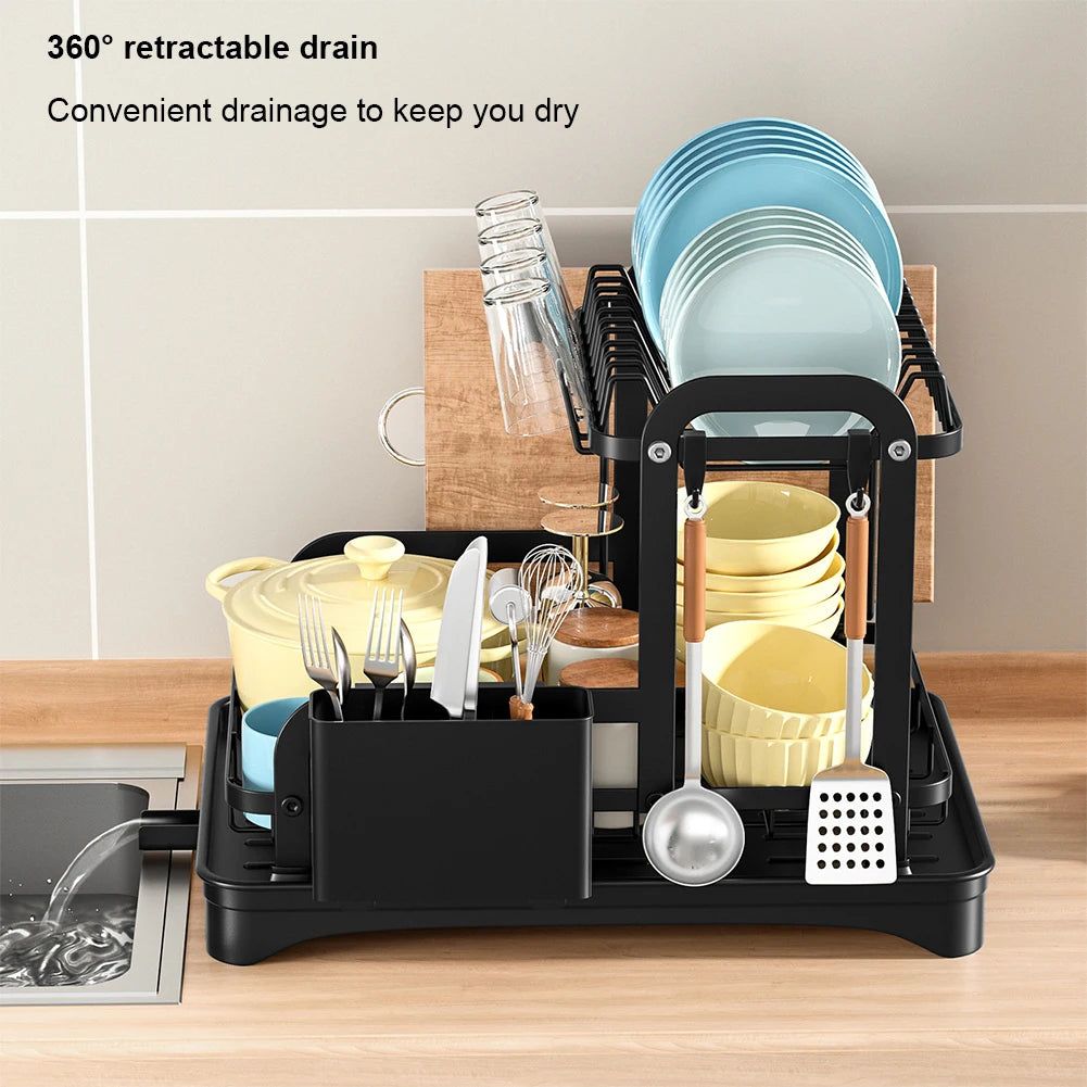 360° rotating storage rack double-layer kitchen tableware drying rack