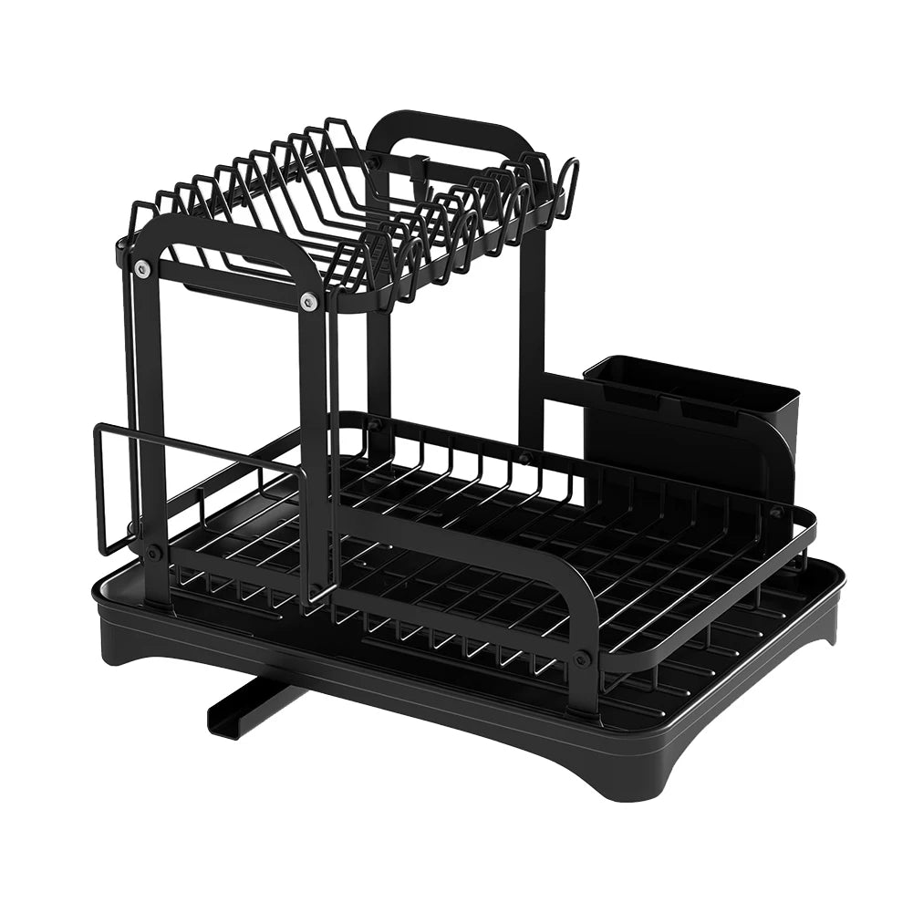 360° rotating storage rack double-layer kitchen tableware drying rack