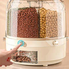 360 Degree Kitchen Coarse Grains Storage Box Rotating Rice Dispenser Sealed Dry Bucket Dispenser