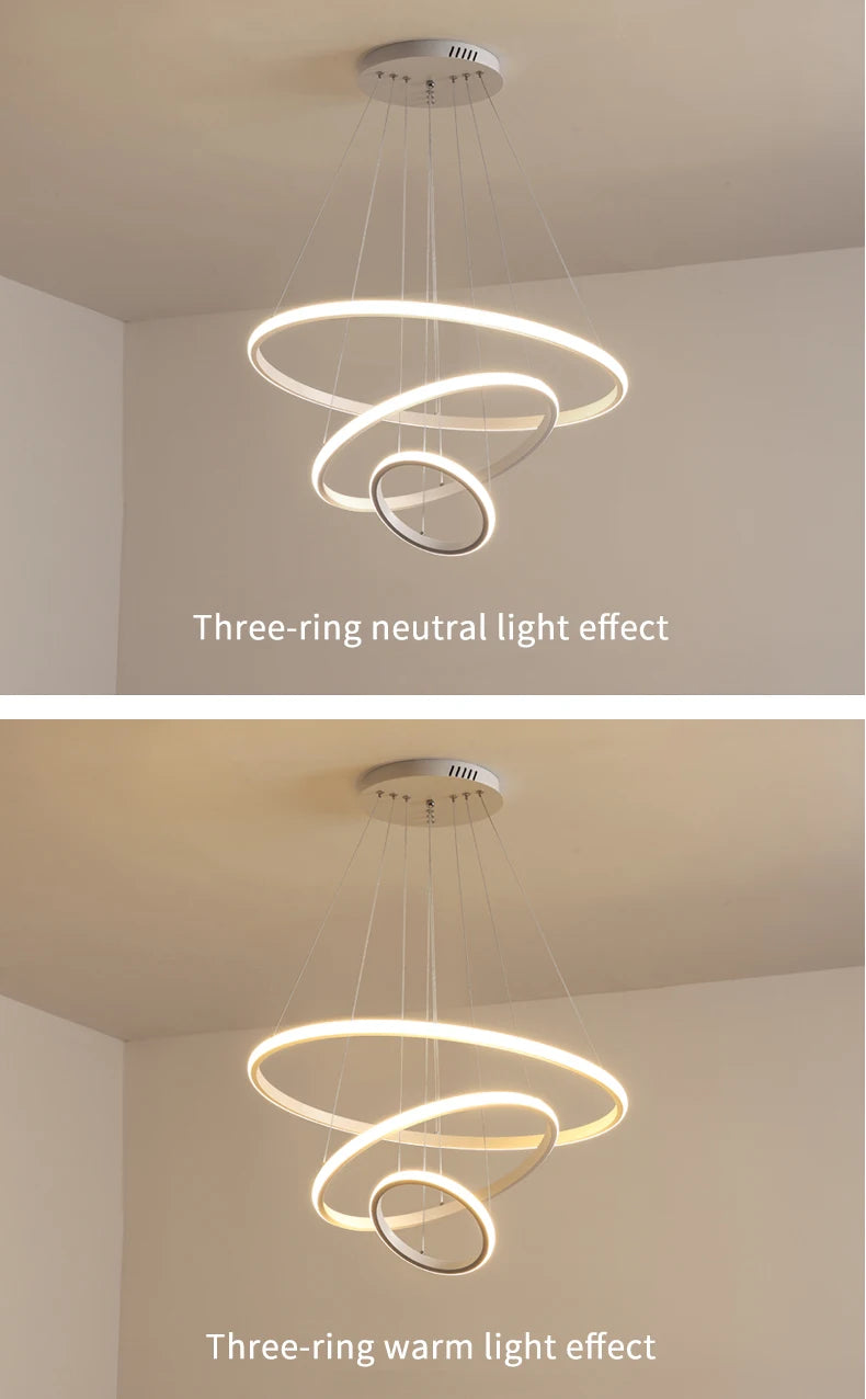 Modern Pendant Lamp Led Rings Circle Ceiling Hanging Chandelier Black Loft Living Dining Room Kitchen Indoor Lighting Fixture