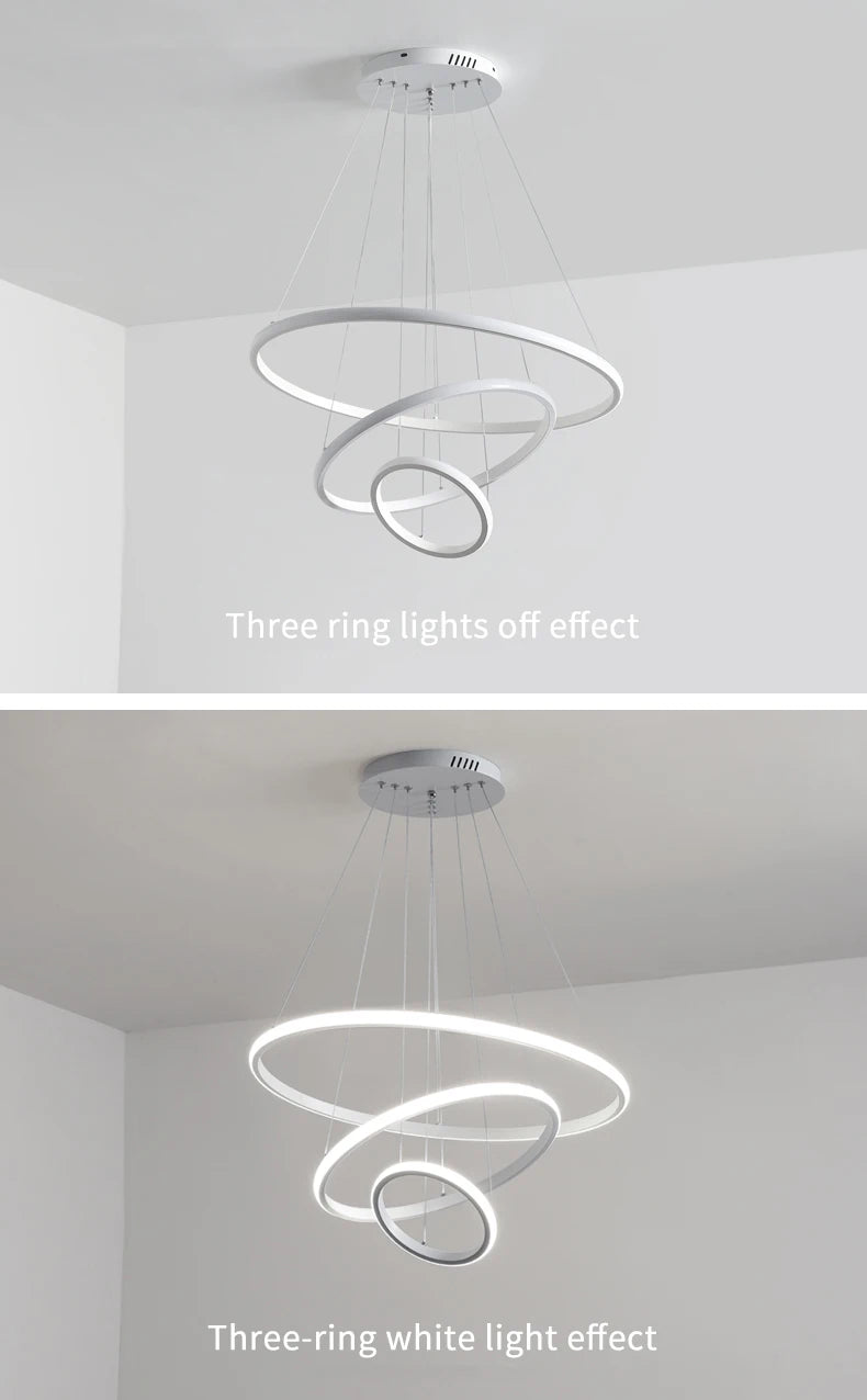 Modern Pendant Lamp Led Rings Circle Ceiling Hanging Chandelier Black Loft Living Dining Room Kitchen Indoor Lighting Fixture