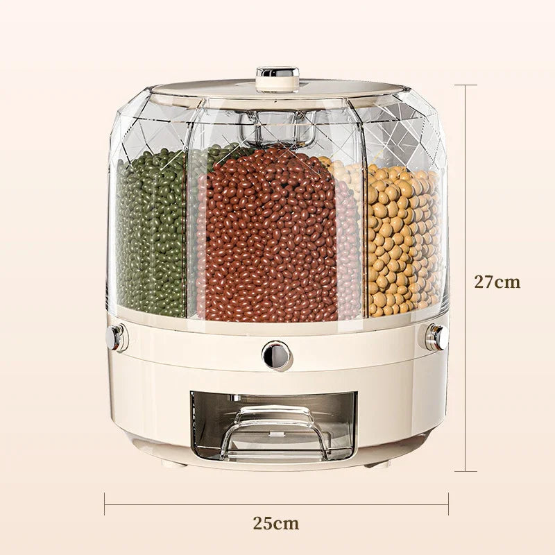 360 Degree Kitchen Coarse Grains Storage Box Rotating Rice Dispenser Sealed Dry Bucket Dispenser