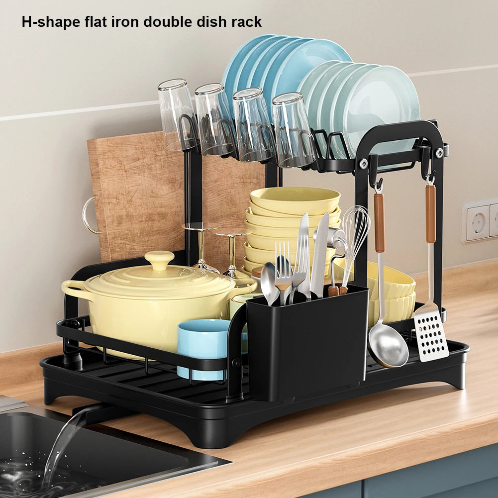 360° rotating storage rack double-layer kitchen tableware drying rack