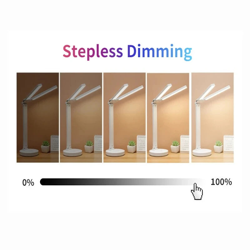 180 Rechargeable LED Clock Dimmable Desk Lamp Rotating Foldable Desktop Reading Night Light Eye Protection