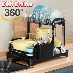 360° rotating storage rack double-layer kitchen tableware drying rack