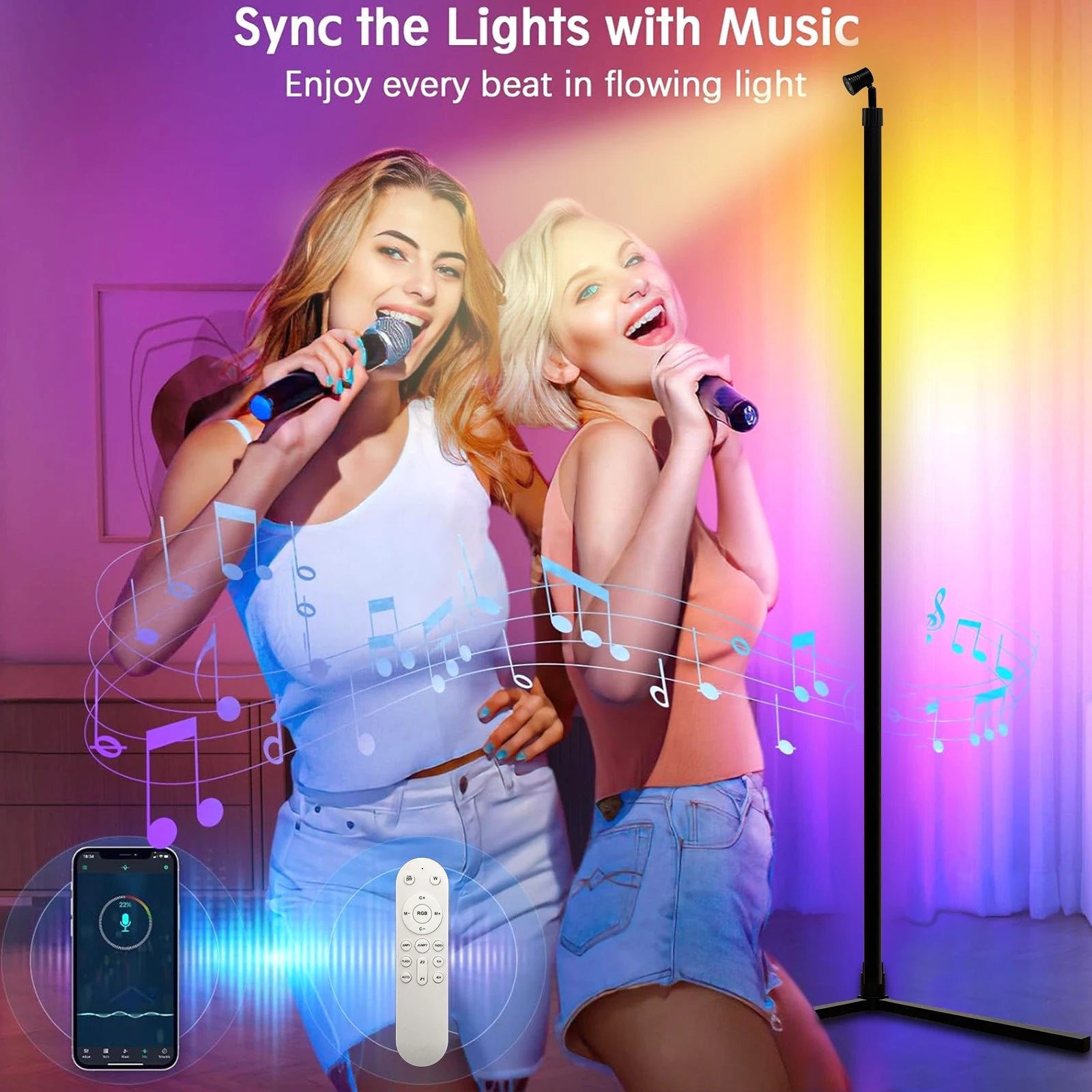 Smart RGB Dream Color LED Floor Lamp APP & Remote Control with Music Sync 16 Million Color Change Standing Mood Light Desk Lamp