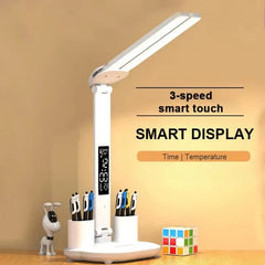 180 Rechargeable LED Clock Dimmable Desk Lamp Rotating Foldable Desktop Reading Night Light Eye Protection