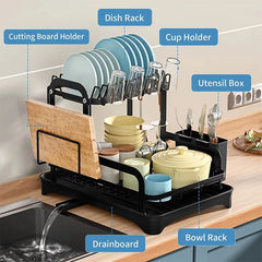 360° rotating storage rack double-layer kitchen tableware drying rack