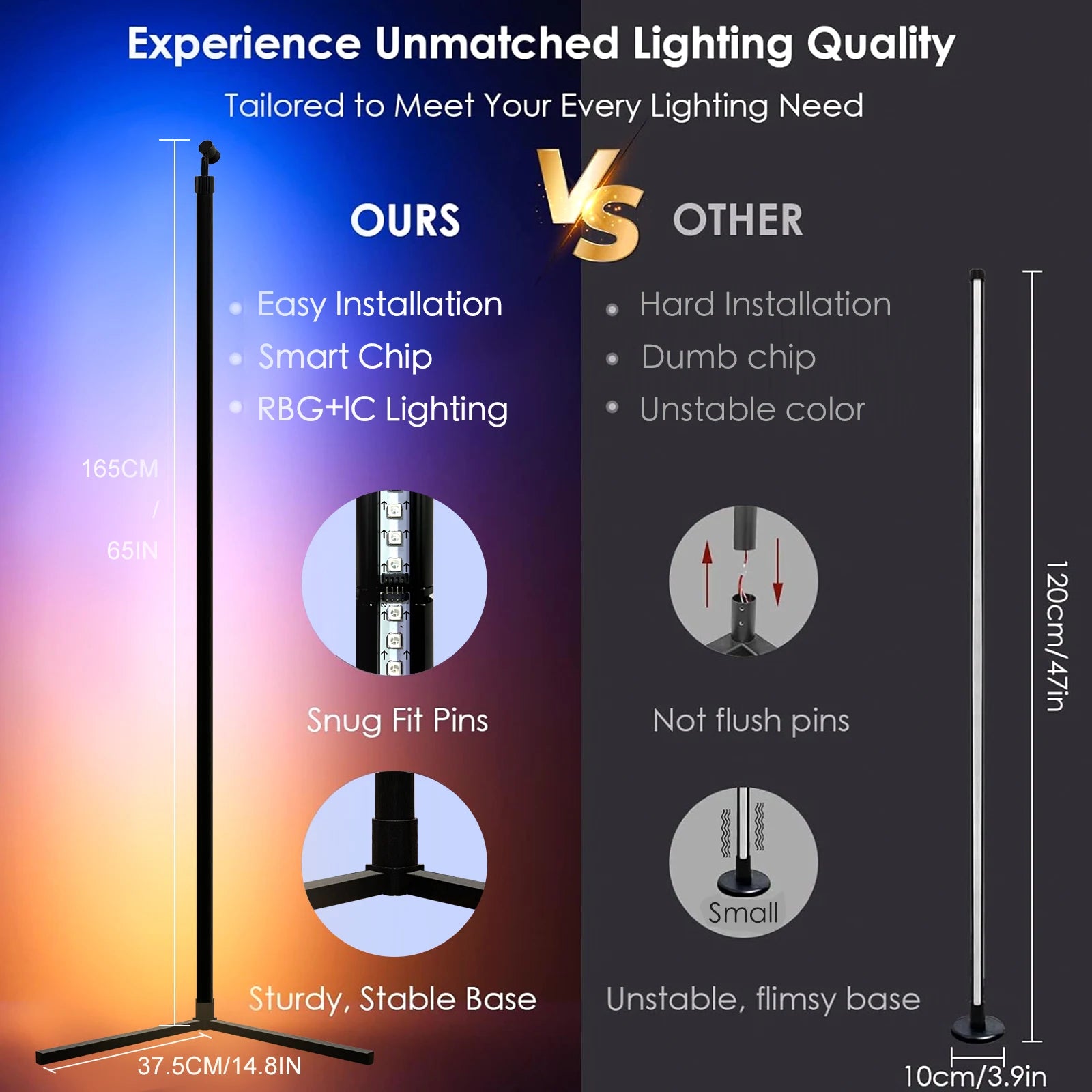 Smart RGB Dream Color LED Floor Lamp APP & Remote Control with Music Sync 16 Million Color Change Standing Mood Light Desk Lamp