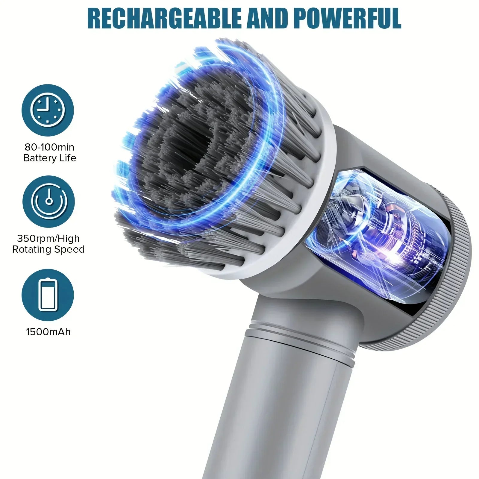 Electric Spin Scrubber Cordless Spin Scrubber with 6 Replaceable Brush Heads