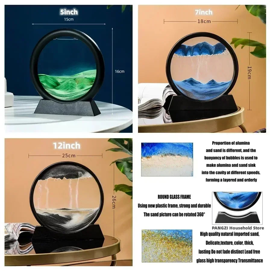 3D Moving Sand Art Picture – Round Glass Deep Sea Sandscape Hourglass