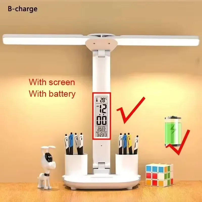 180 Rechargeable LED Clock Dimmable Desk Lamp Rotating Foldable Desktop Reading Night Light Eye Protection