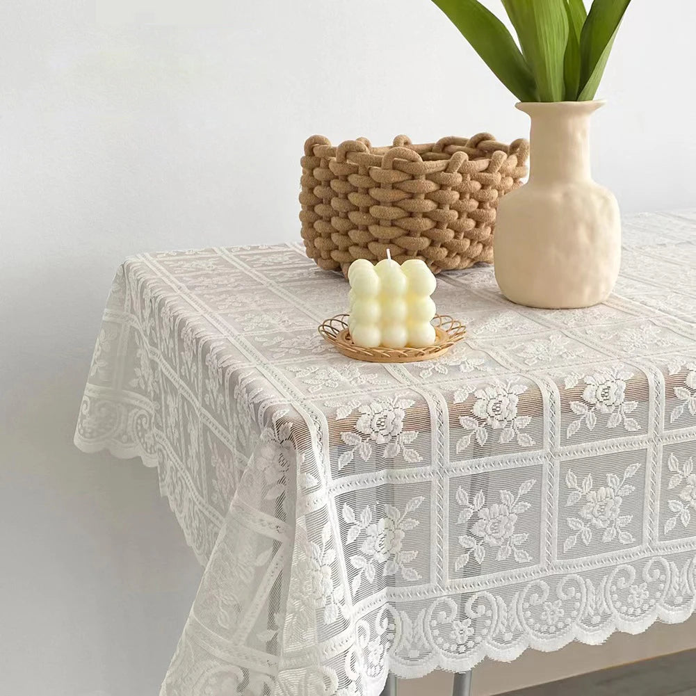 Beige square lace openwork tablecloth retro European embroidery table