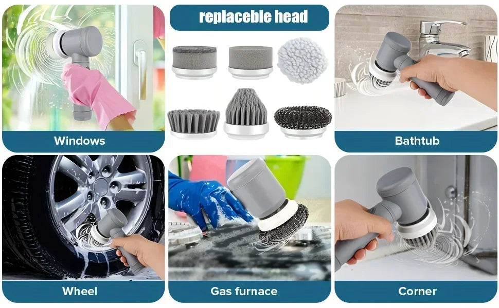 Electric Spin Scrubber Cordless Spin Scrubber with 6 Replaceable Brush Heads