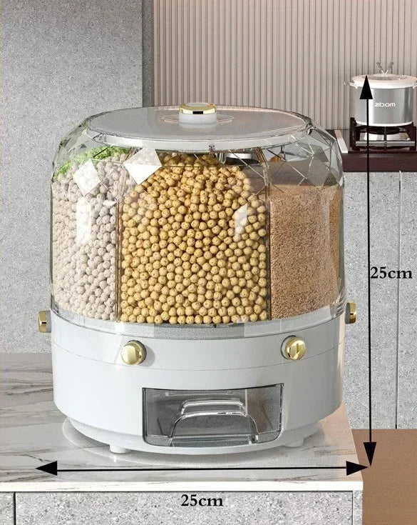 360 Degree Kitchen Coarse Grains Storage Box Rotating Rice Dispenser Sealed Dry Bucket Dispenser