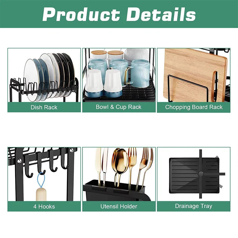 360° rotating storage rack double-layer kitchen tableware drying rack