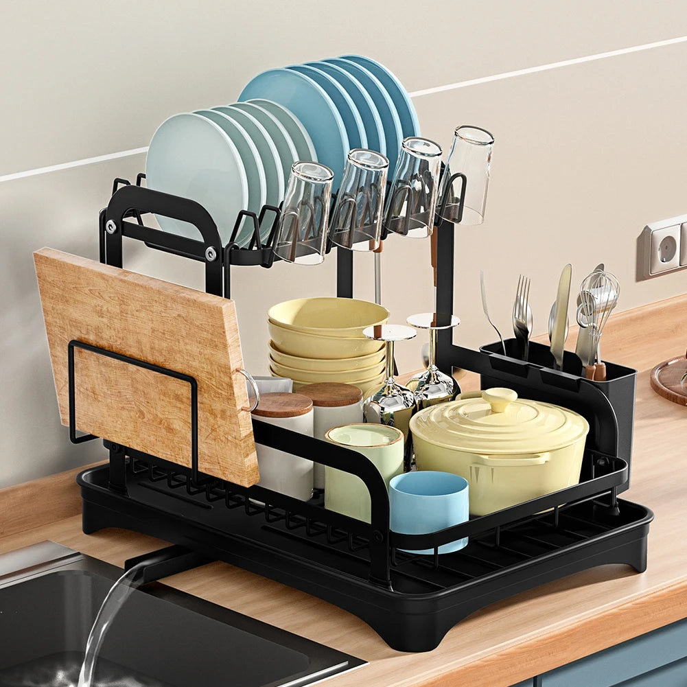 360° rotating storage rack double-layer kitchen tableware drying rack