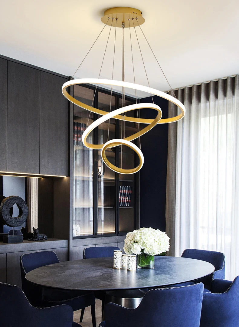 Modern Pendant Lamp Led Rings Circle Ceiling Hanging Chandelier Black Loft Living Dining Room Kitchen Indoor Lighting Fixture