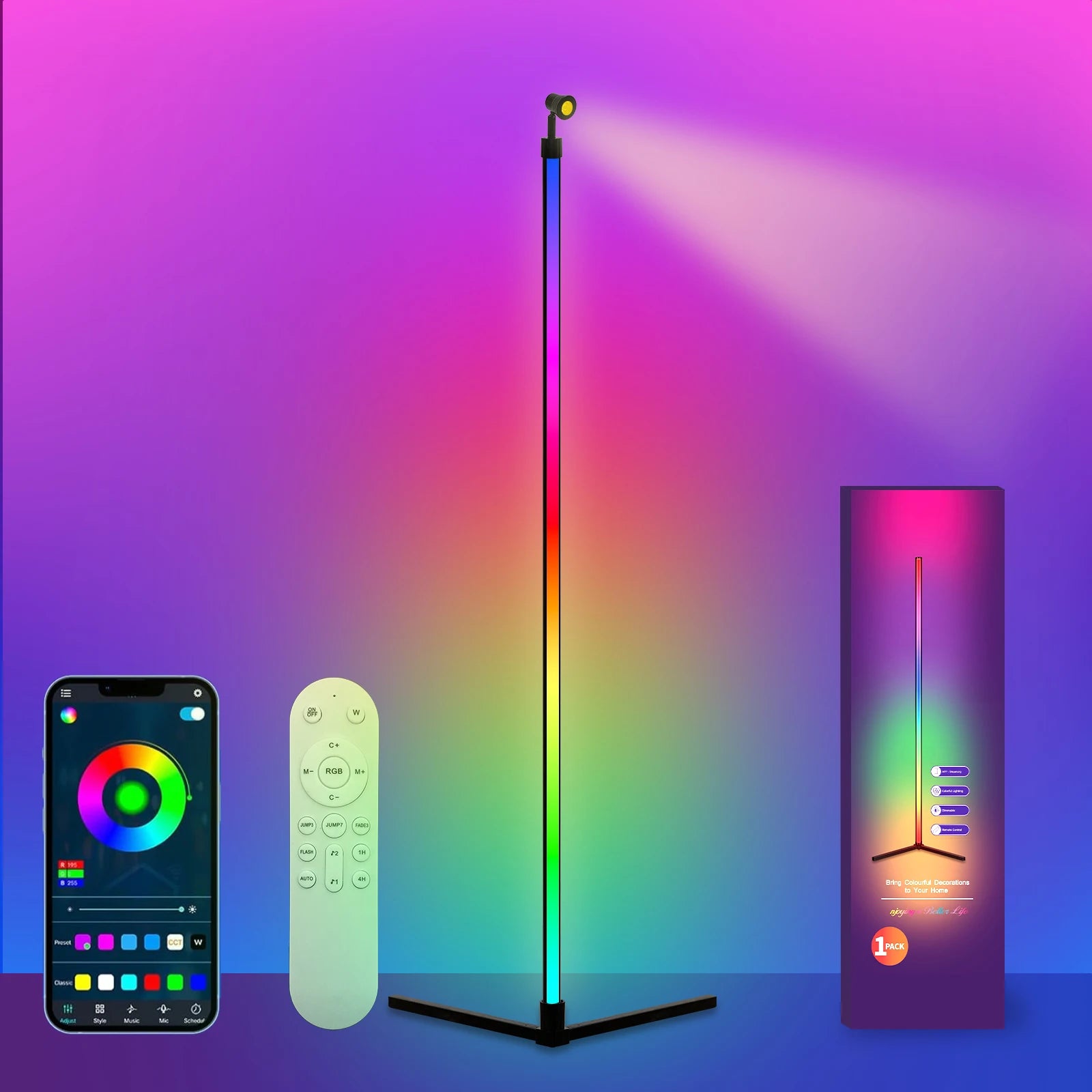 Smart RGB Dream Color LED Floor Lamp APP & Remote Control with Music Sync 16 Million Color Change Standing Mood Light Desk Lamp