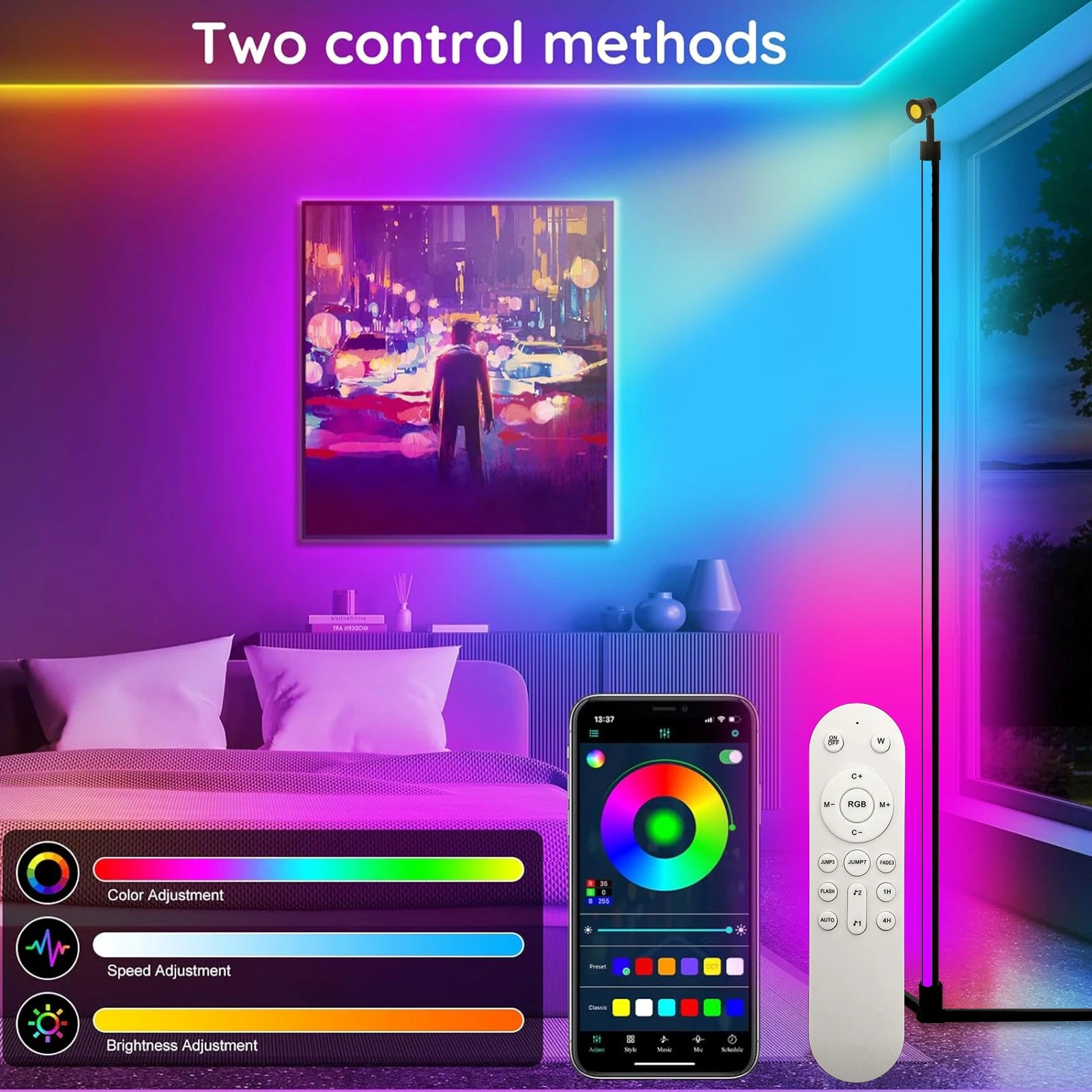 Smart RGB Dream Color LED Floor Lamp APP & Remote Control with Music Sync 16 Million Color Change Standing Mood Light Desk Lamp