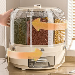 360 Degree Kitchen Coarse Grains Storage Box Rotating Rice Dispenser Sealed Dry Bucket Dispenser