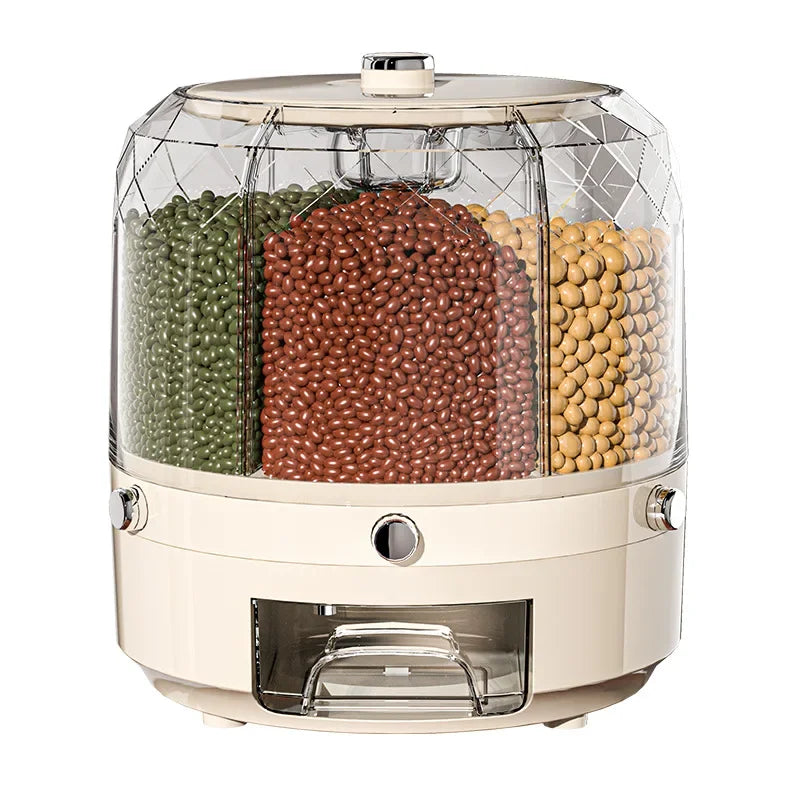 360 Degree Kitchen Coarse Grains Storage Box Rotating Rice Dispenser Sealed Dry Bucket Dispenser