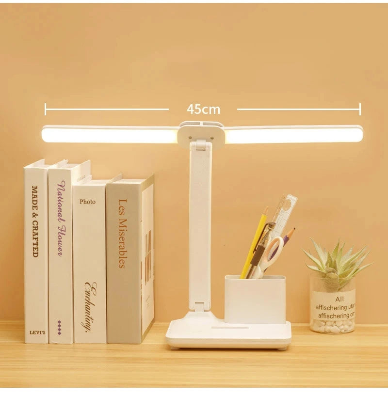 180 Rechargeable LED Clock Dimmable Desk Lamp Rotating Foldable Desktop Reading Night Light Eye Protection