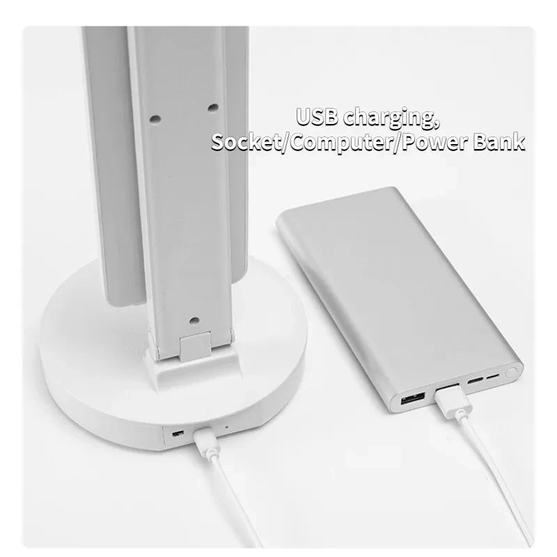180 Rechargeable LED Clock Dimmable Desk Lamp Rotating Foldable Desktop Reading Night Light Eye Protection