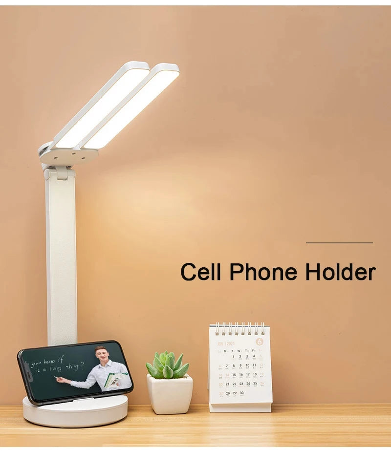 180 Rechargeable LED Clock Dimmable Desk Lamp Rotating Foldable Desktop Reading Night Light Eye Protection
