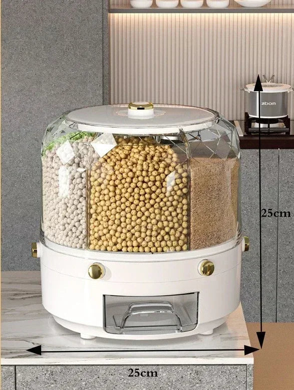 360 Degree Kitchen Coarse Grains Storage Box Rotating Rice Dispenser Sealed Dry Bucket Dispenser