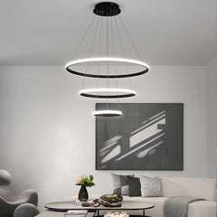 Modern Pendant Lamp Led Rings Circle Ceiling Hanging Chandelier Black Loft Living Dining Room Kitchen Indoor Lighting Fixture