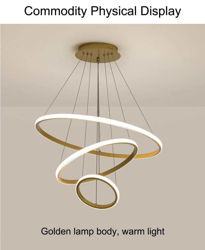 Modern Pendant Lamp Led Rings Circle Ceiling Hanging Chandelier Black Loft Living Dining Room Kitchen Indoor Lighting Fixture