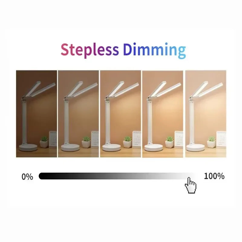 180 Rechargeable LED Clock Dimmable Desk Lamp Rotating Foldable Desktop Reading Night Light Eye Protection