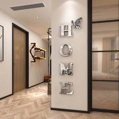 Home Logo 3D Mirror Wall Sticker, Entrance Decoration