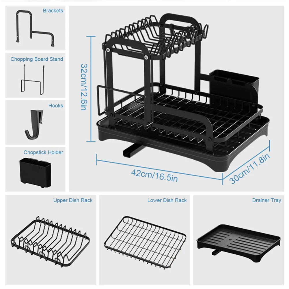 360° rotating storage rack double-layer kitchen tableware drying rack